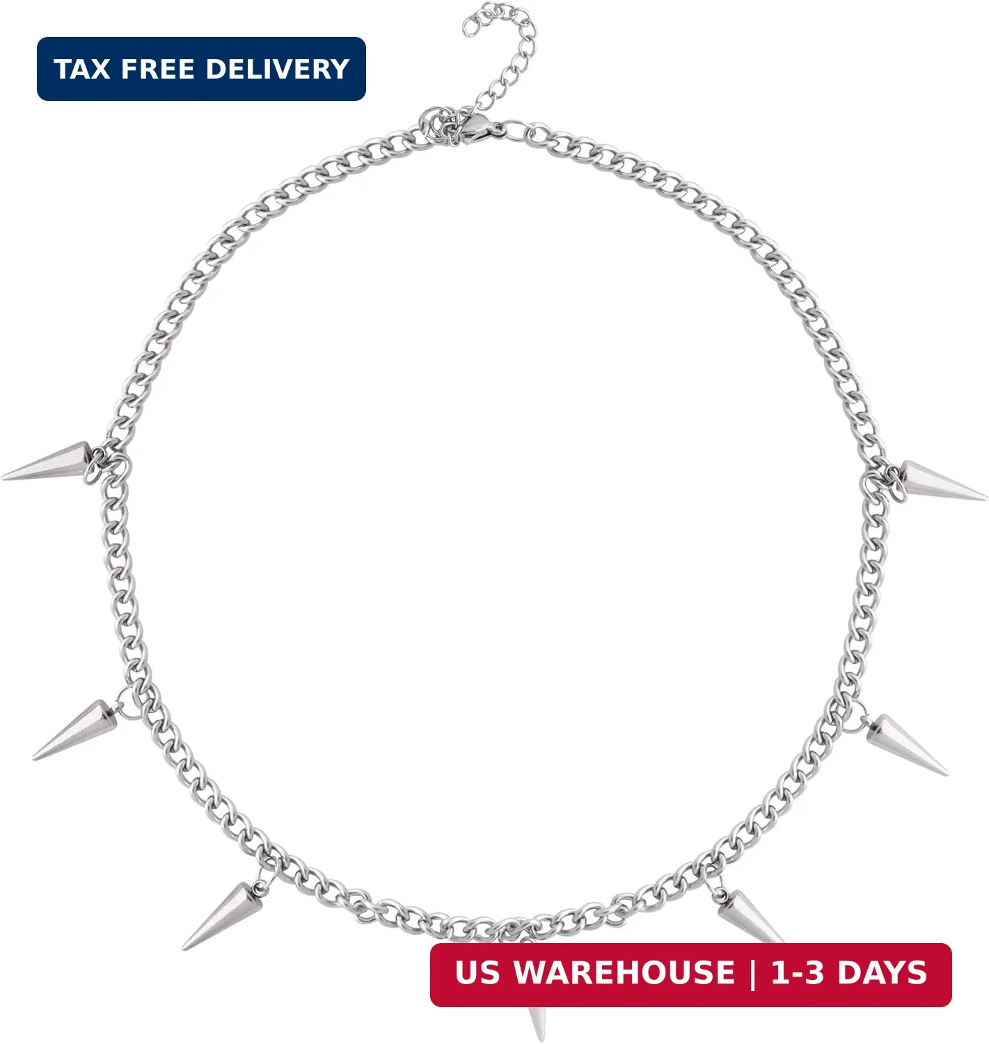 Sacina Spike Chain Necklace, Emo Punk Grunge Necklace, Goth Jewelry, Christmas J