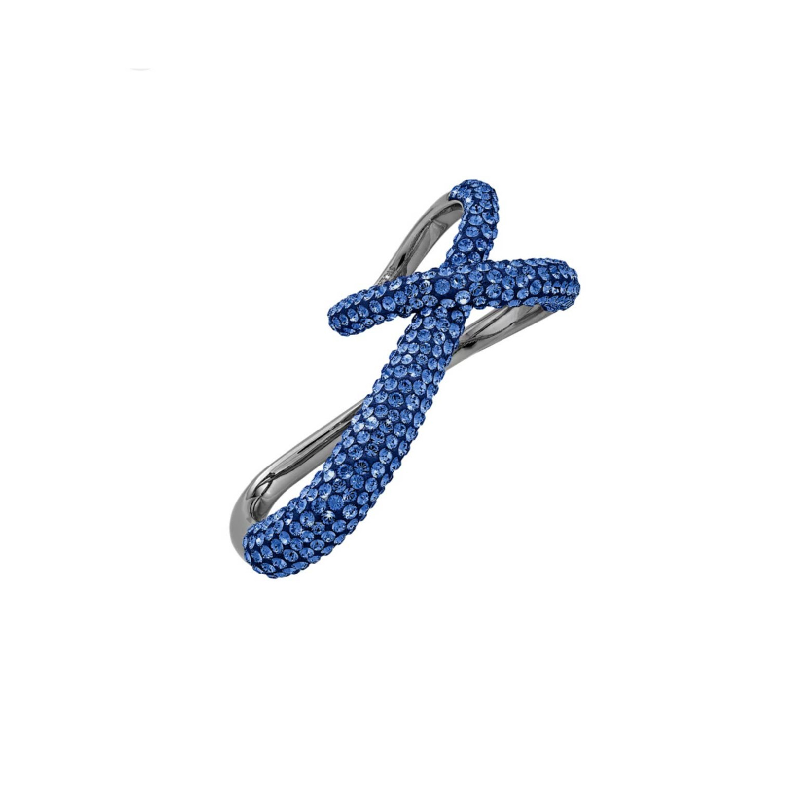 Swarovski Tigris double ring Blue, Ruthenium plated Size 52/6 USA