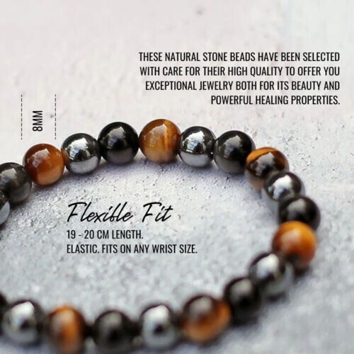 2 PCS Tiger Eye Natural Stone Obsidian 8mm Beaded Bracelet Men Women Jewelry