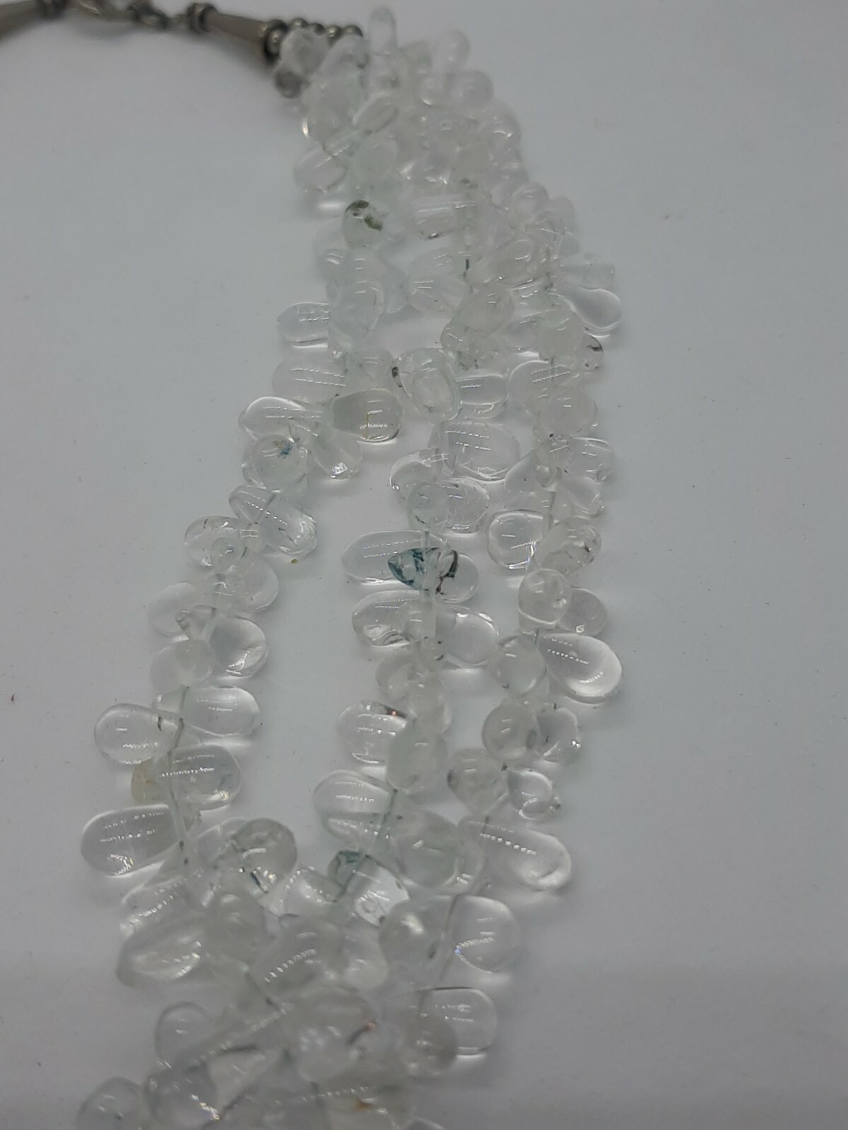 Raindrops of Light Triple Strand Necklace Rock Quartz Crystal Teardrop Beads