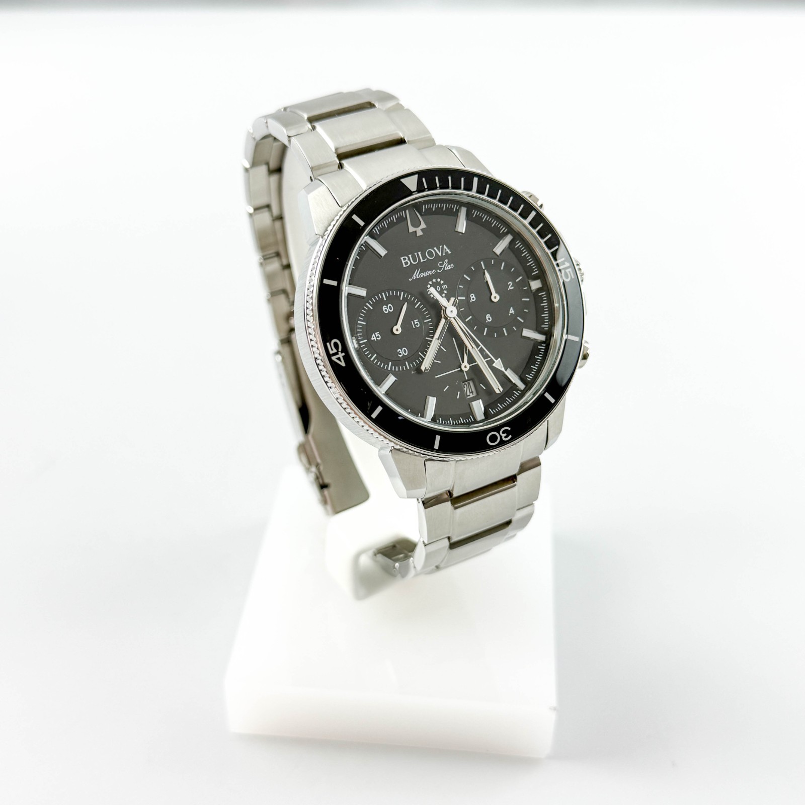Bulova Marine Star C 96B272 Black Dial Chrono Silicone Strap Men’s Quartz Watch