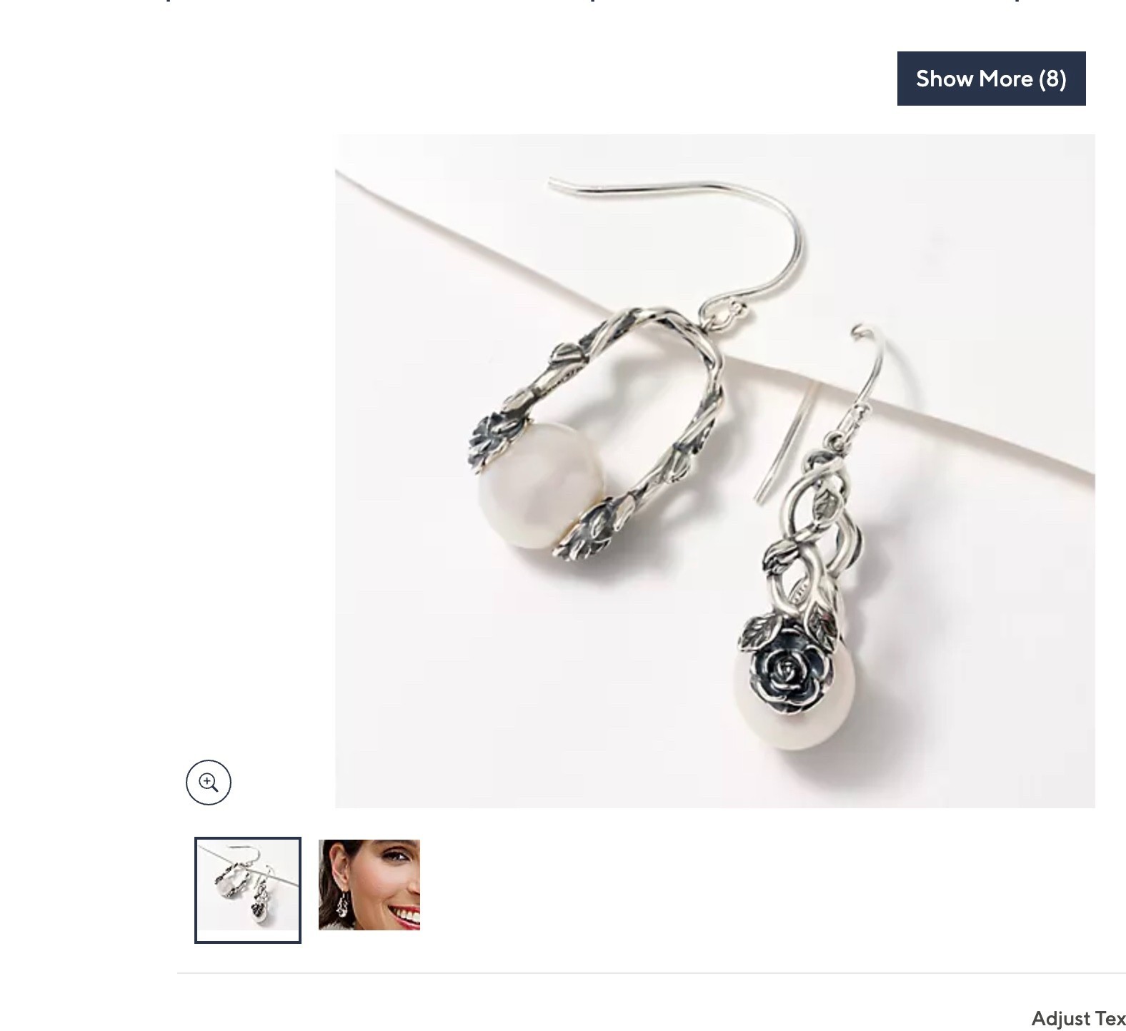 Or Paz White Cream Pearl Sterling Silver French Hook Floral Earrings Oxidized
