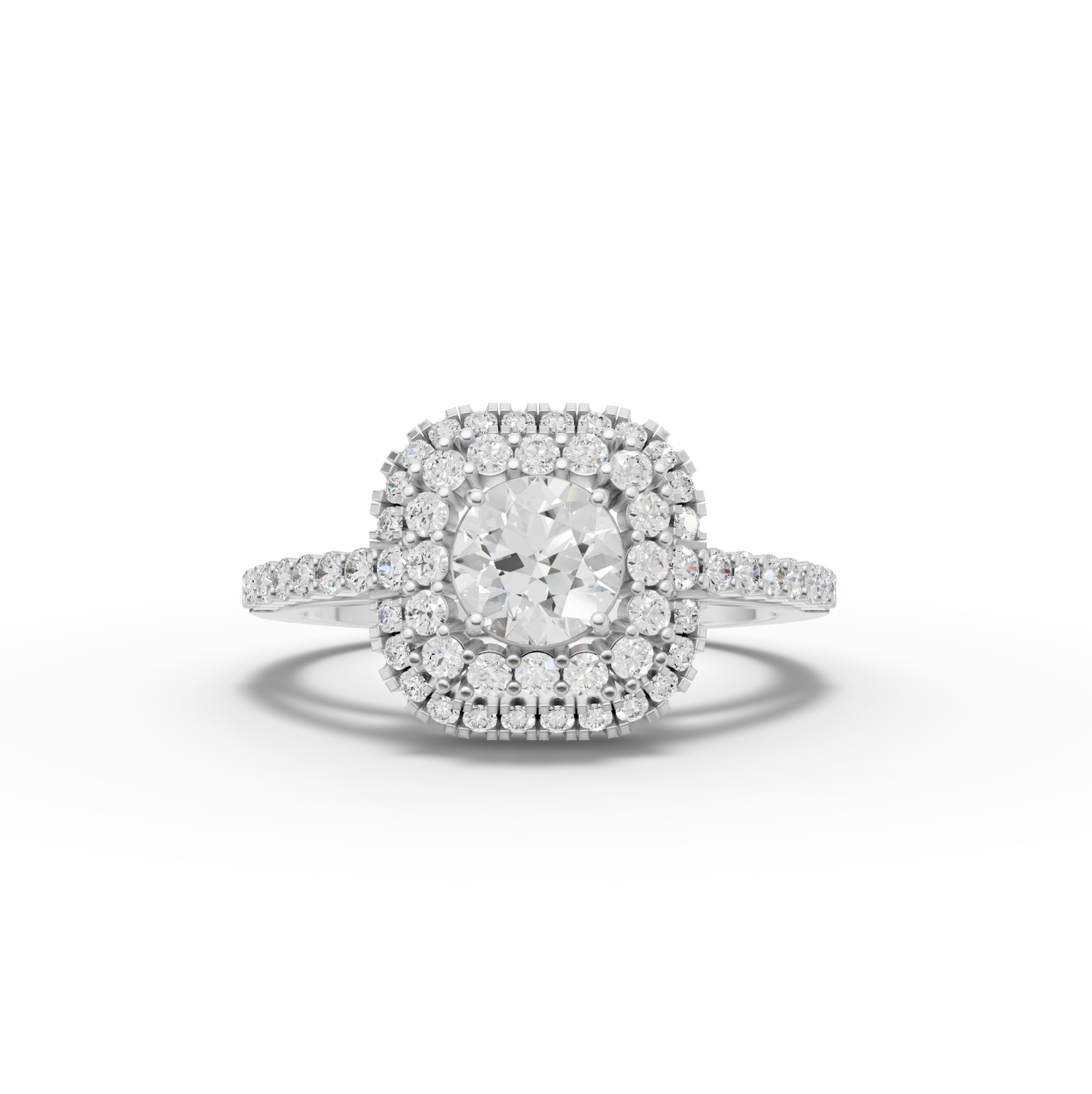0.95 Ct Round Solitaire Lab Grown Diamond Double Halo Pavé Ring 18K White Gold