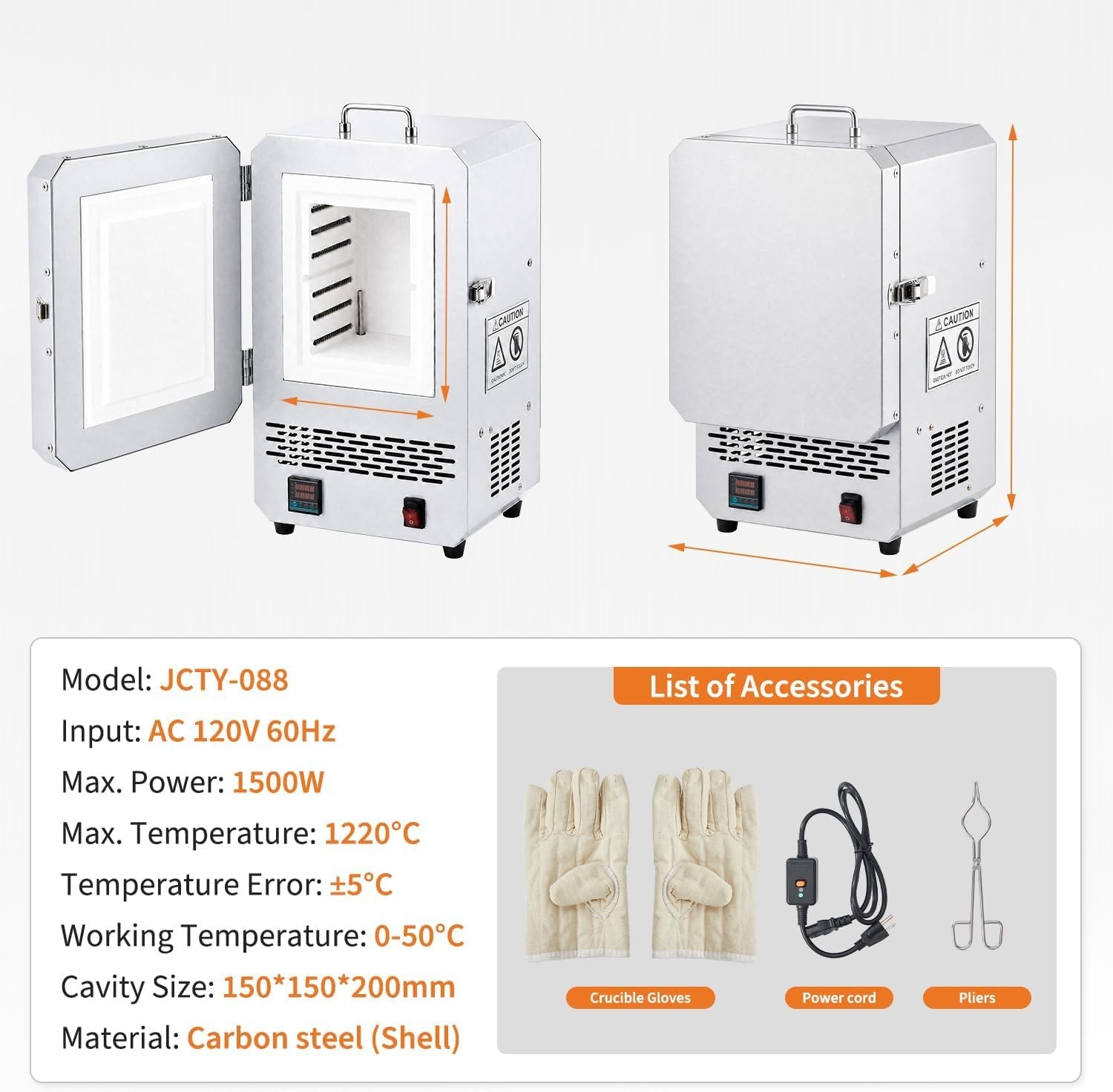 Tabletop Electric Kiln 1500W 2192℉ for Wax Casting Metal Jewelry Melting Furnace