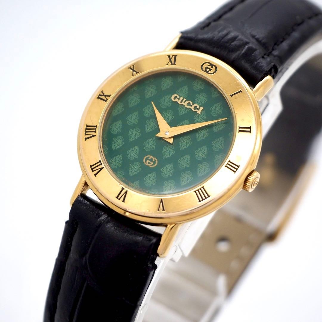 Gucci 3000L Ladies Watch Green Interlocking Quartz Japan 0713391