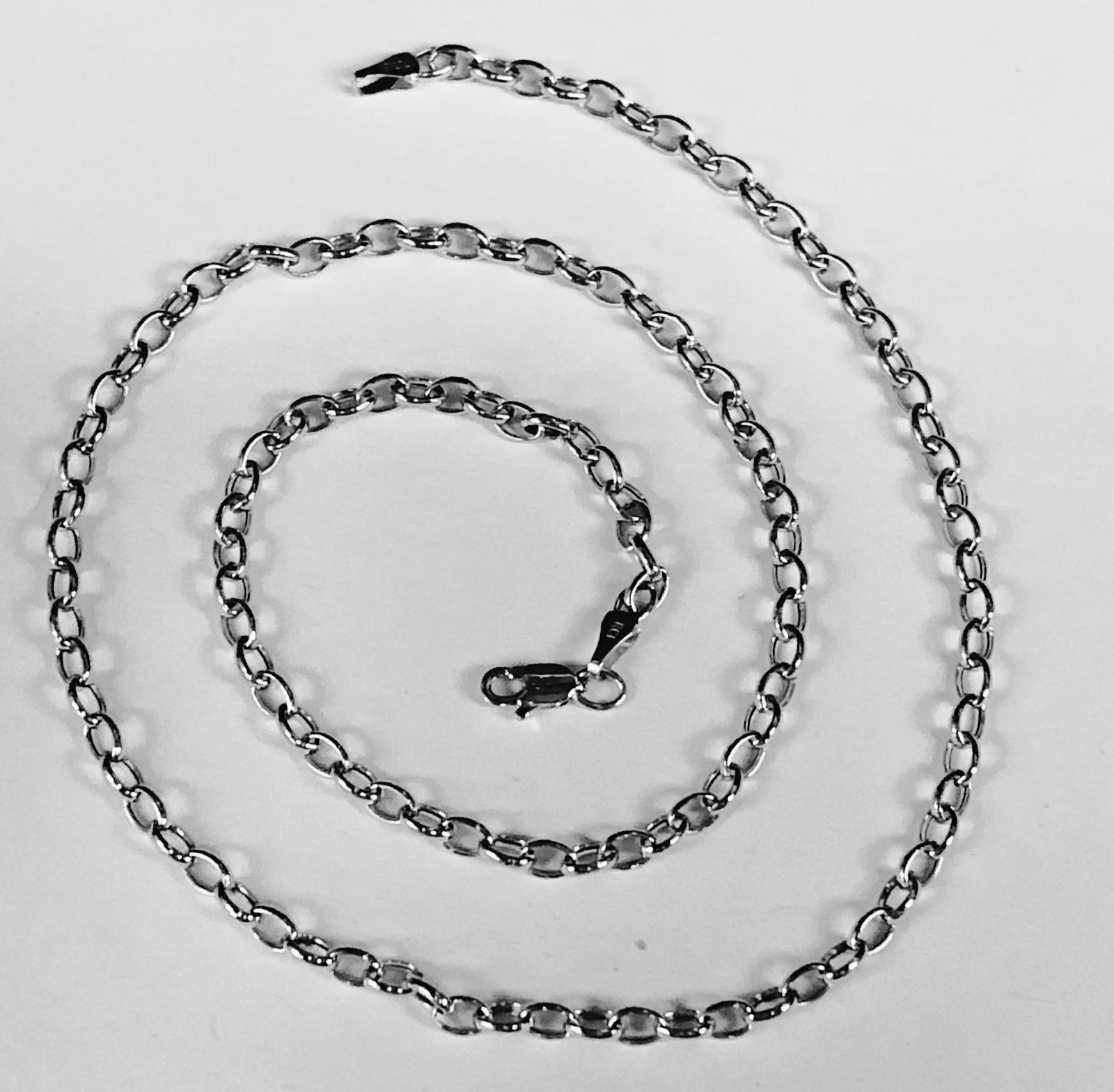 14k White Gold Oval Cable ROLO Link Pendant Chain/Necklace 18″ 3.3 mm 3.9 grams