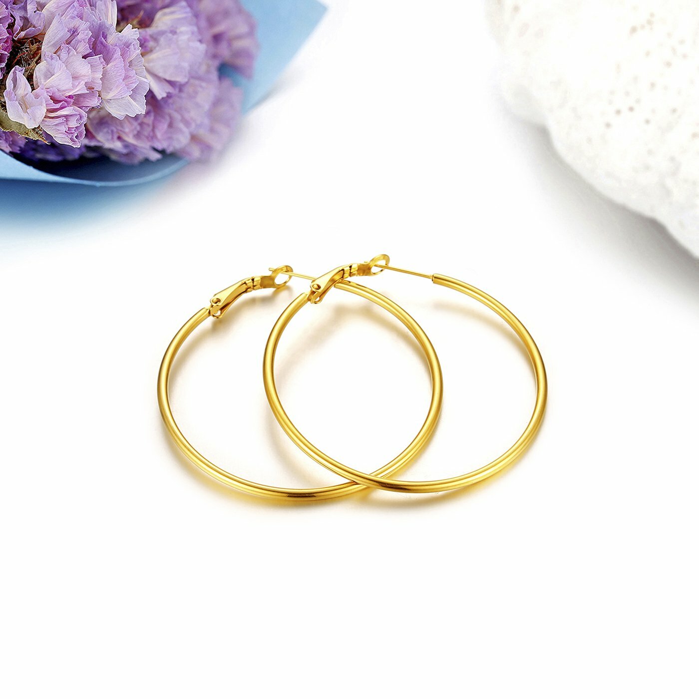 2pcs Women’s Polished Stainless Steel Big Hoop Dangle Drop Earrings Ear Studs
