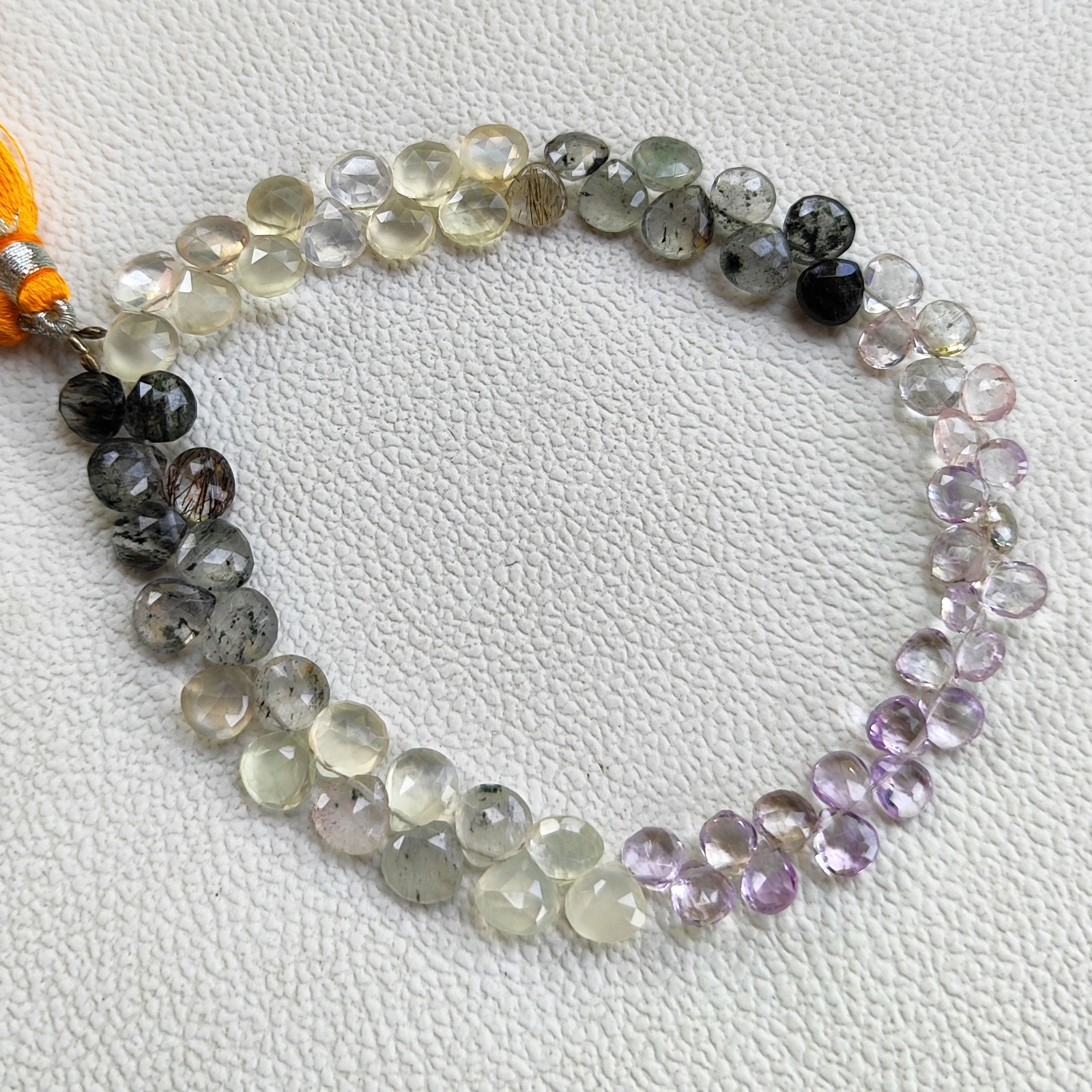 Brazil Super Seven & Rutile Quartz Gems 5-7mm Faceted Briolette Beads 9″ Strand