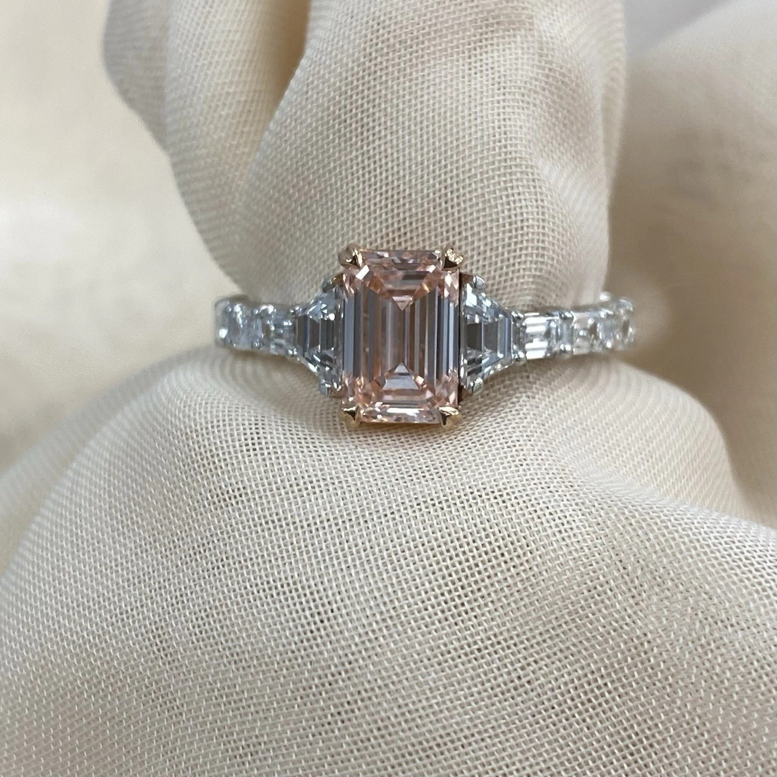 2.00Ct Emerald Cut Lab Grown Diamond Fancy Pink Diamond Wedding Ring 14K Gold