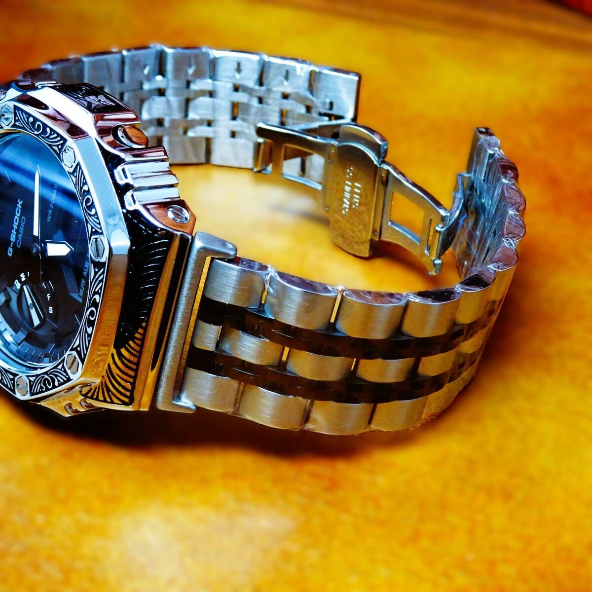 CUSTOM CASIO G-Shock GA-2100-7A Stainless Steel Venetian Pattern New item in Box