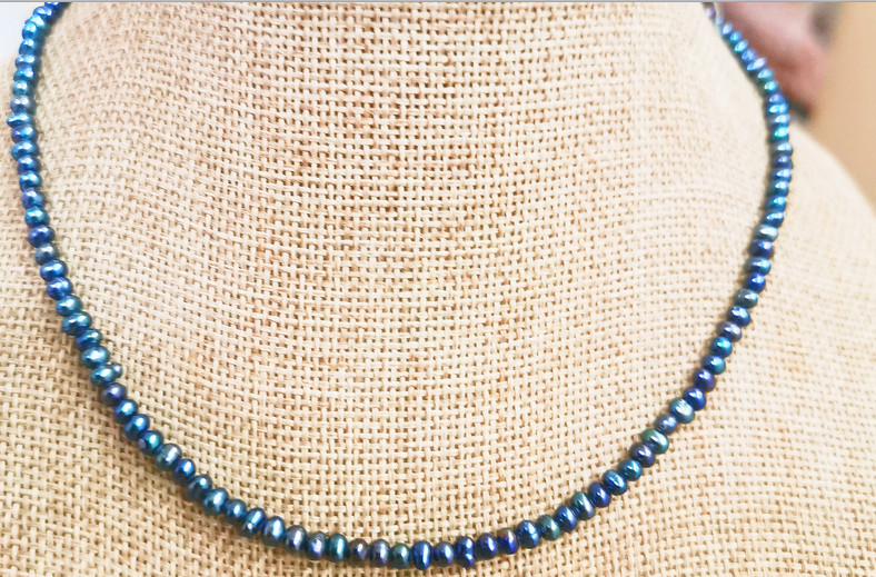 15.2″4mm natural south sea genuine black blue unfinished pearl necklace DIY