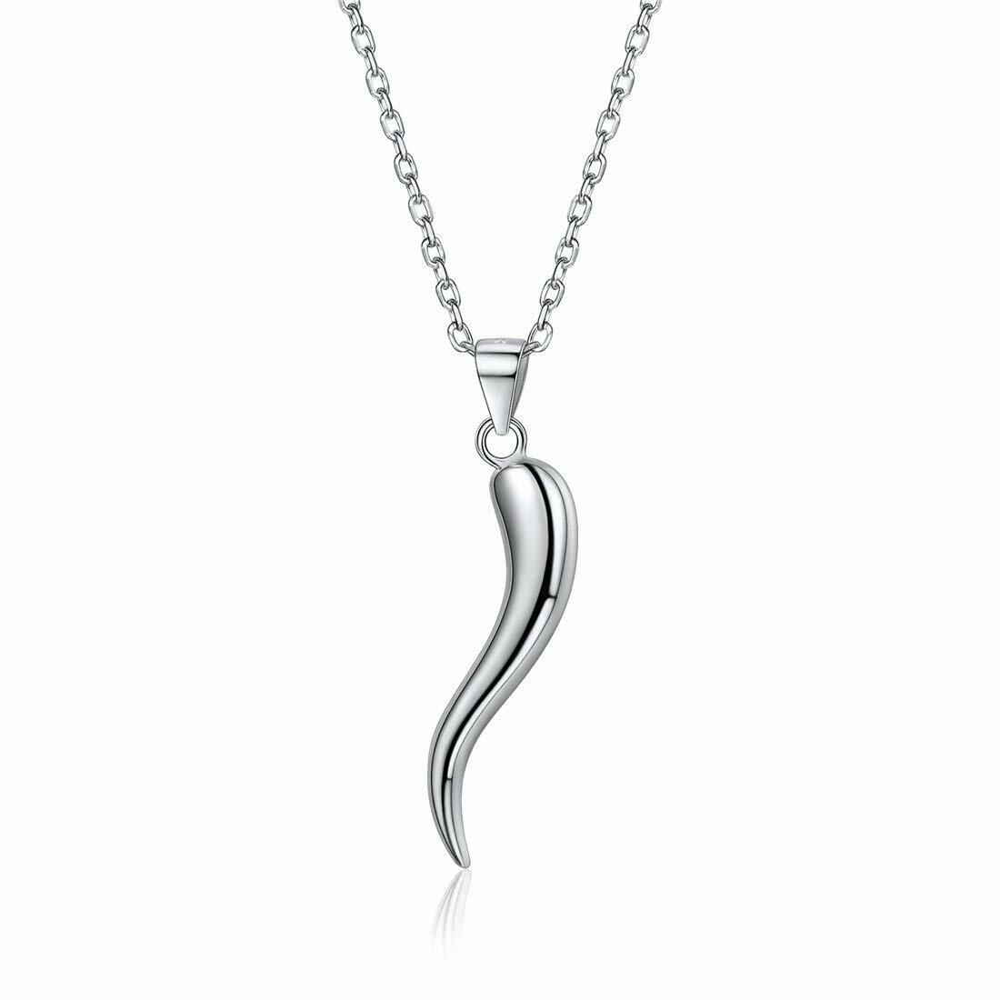925 Sterling Silver Italian Cornicello Horn Pendant Necklace 18″ – 3 Colors