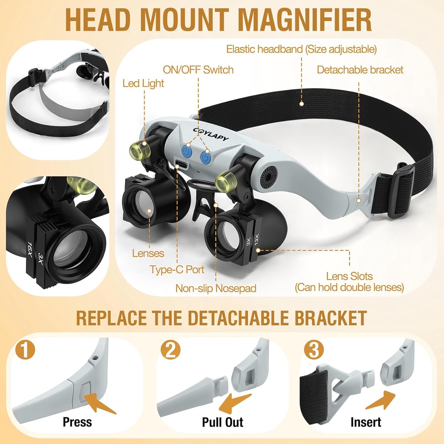Magnifying Glasses for Close Work, Jewelers Magnifying Glasses with Light & 7 In