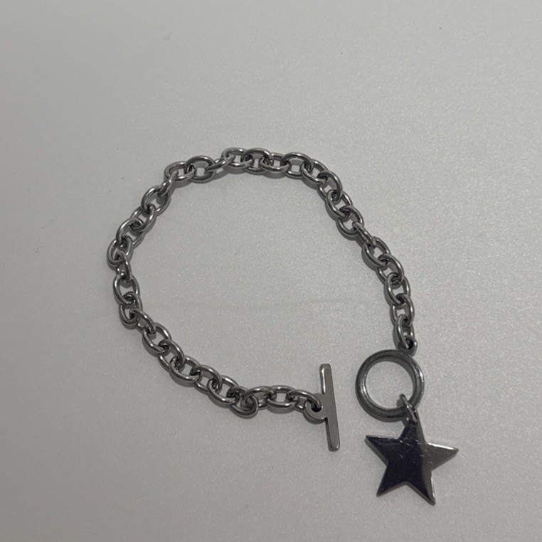 Star Pendant, Stainless Steel Polished Bracelet 6.5 Inch babzaccessories