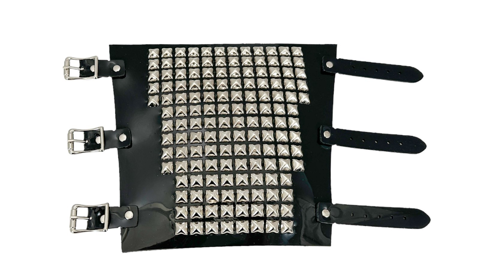 14 ROW PYRAMID STUD GAUNTLET BRACER WITH BUCKLE PVC VINYL PUNK THRASH METAL USA