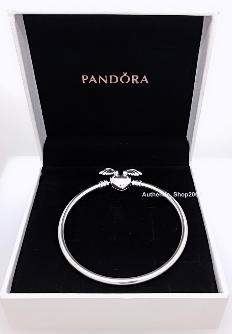 NEW Authentic PANDORA 925 Silver Winged Heart Bangle Charm Bracelet 599379C00