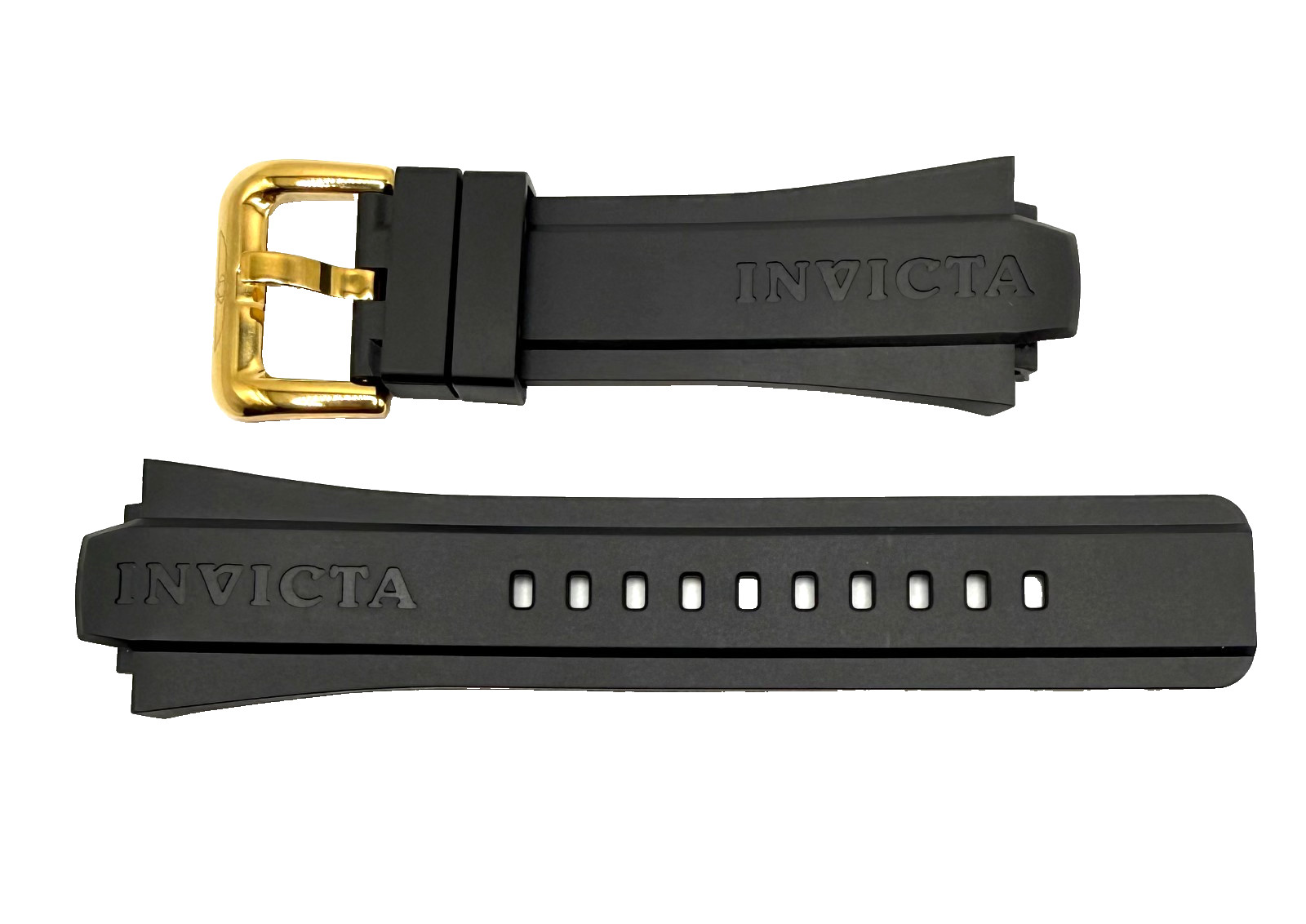 Authentic Invicta Signature 7093 Black Polyurethane/Gold Buckle 32mm Watch Band