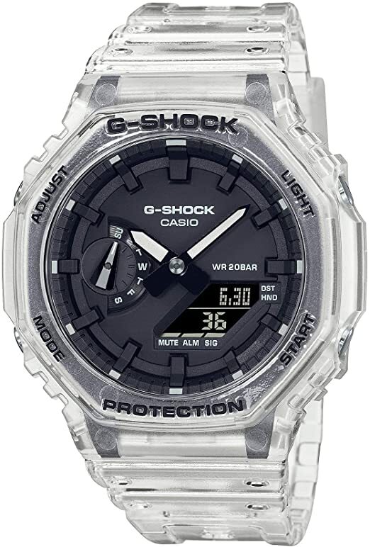 Casio G- Shock Men’s Transparent Plastic Band Black Dial Watch GA-2100SKE-7ADR