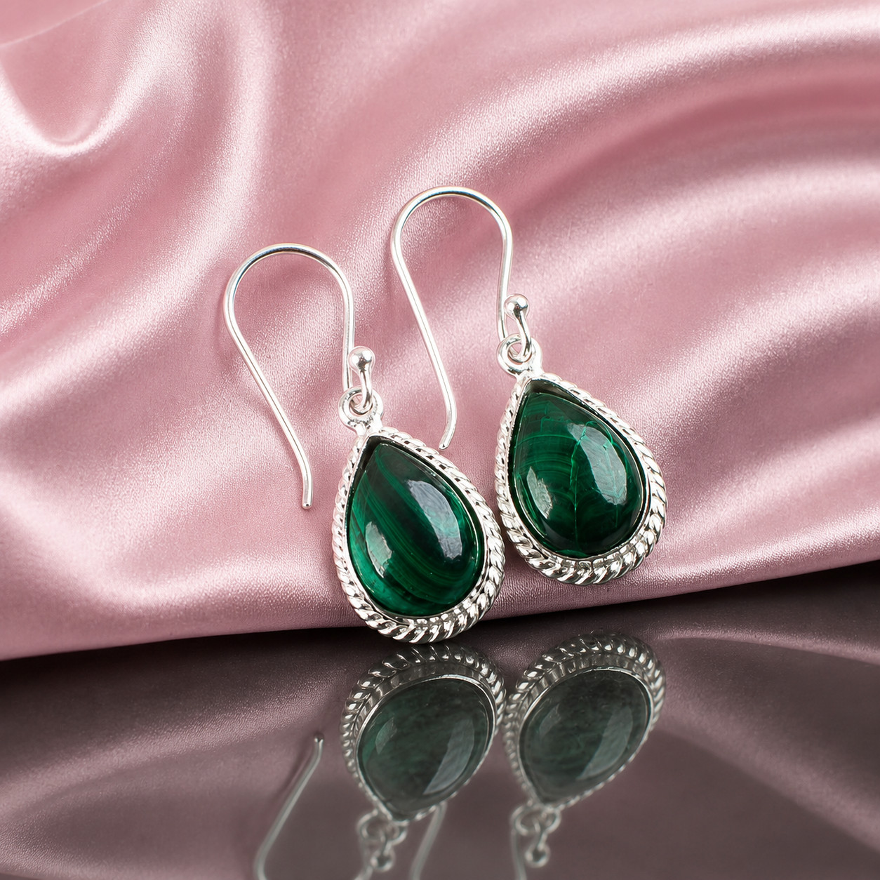 Natural Malachite Gemstone 925 Stamped Silver Elegant Earring 1.40″ Gift For Her