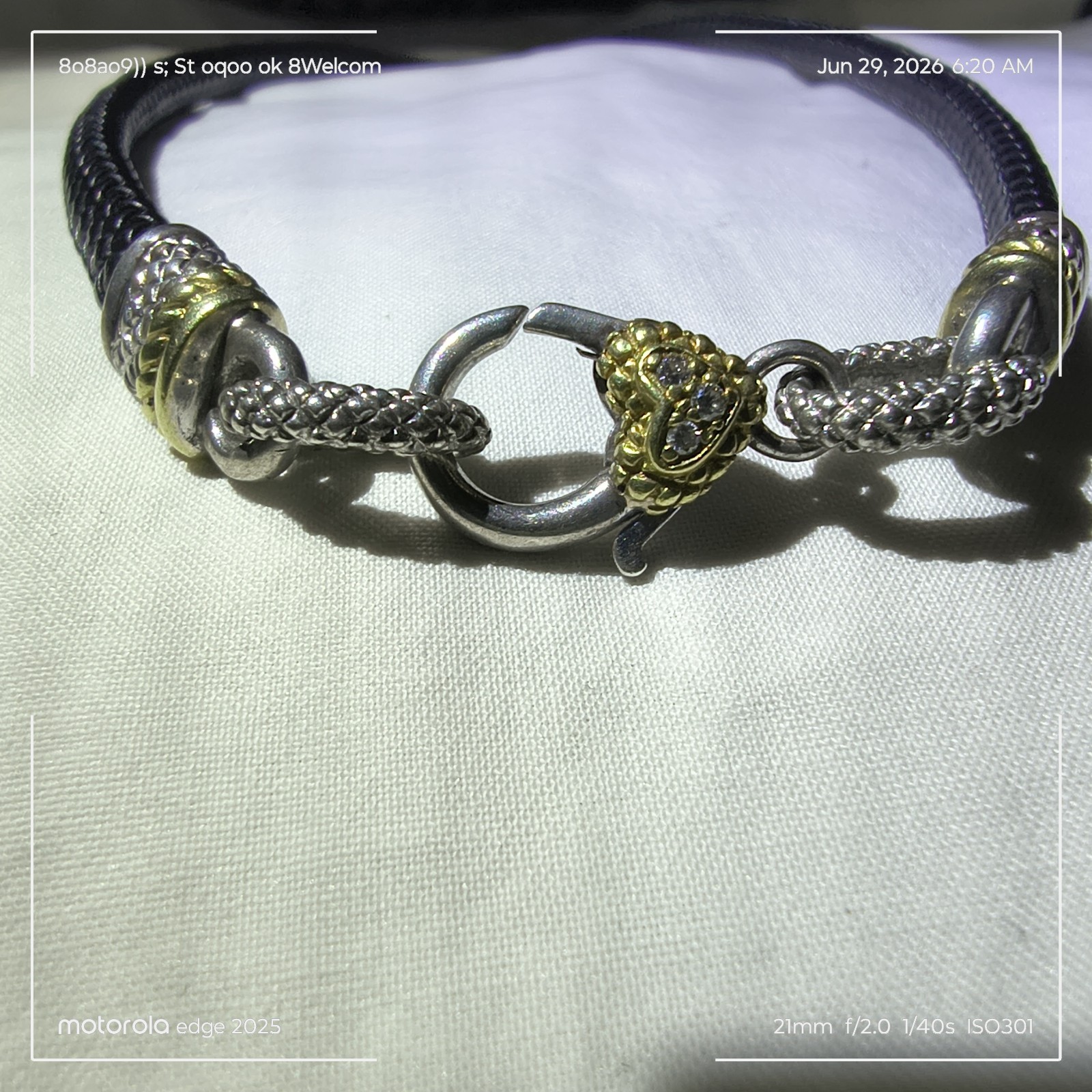 Hard To Find Judith Ripka 18k, 925, And 3 Diamond Heart Pendant Leather Choker
