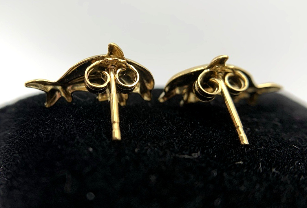 18k .750 Gold DOLPHIN Earrings,14.3mm x 10.2,1.5g,by “AR 348”, FREEgfBx($5valu.