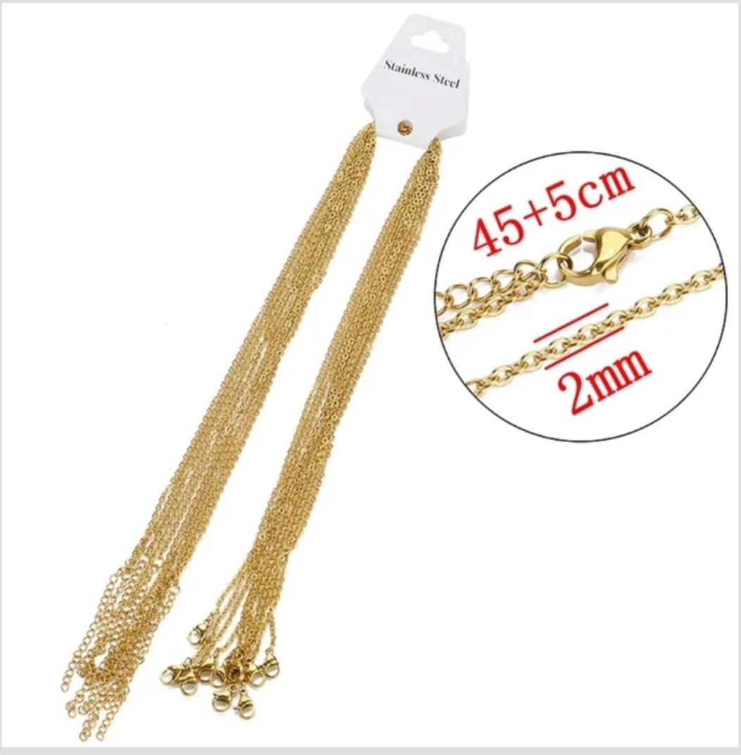 Gold-Plated Stainless Steel Chain Necklace 45+5 cm 2mm Unisex Daily Decor