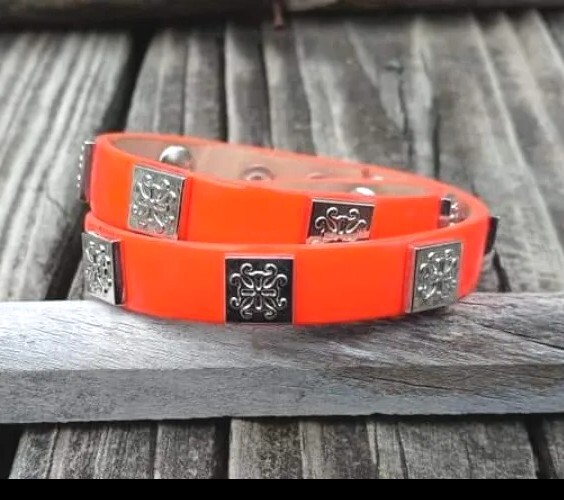 New Rustic Cuff Bracelet Neon Orange Leather Double Wrap Meagen Silver RC Logo