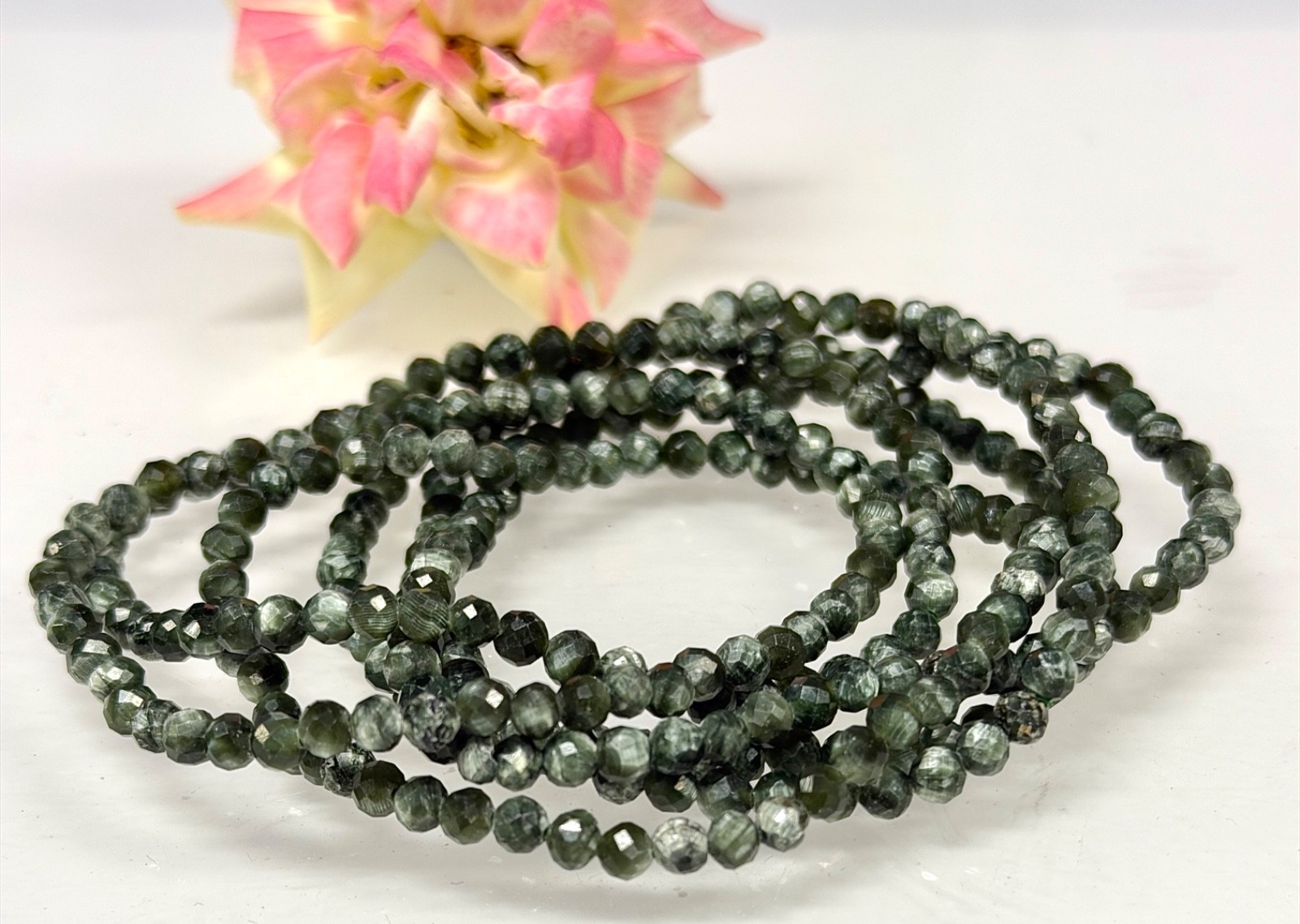 Wholesale 6 Pcs 4mm Seraphinite Faceted Natural Crystal Stretch Bracelet 7.5″