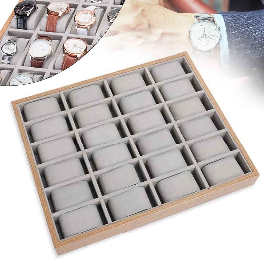 24 Slots Wood Watch Box Jewelry Storage Case Organizer Display Box Holder Tray