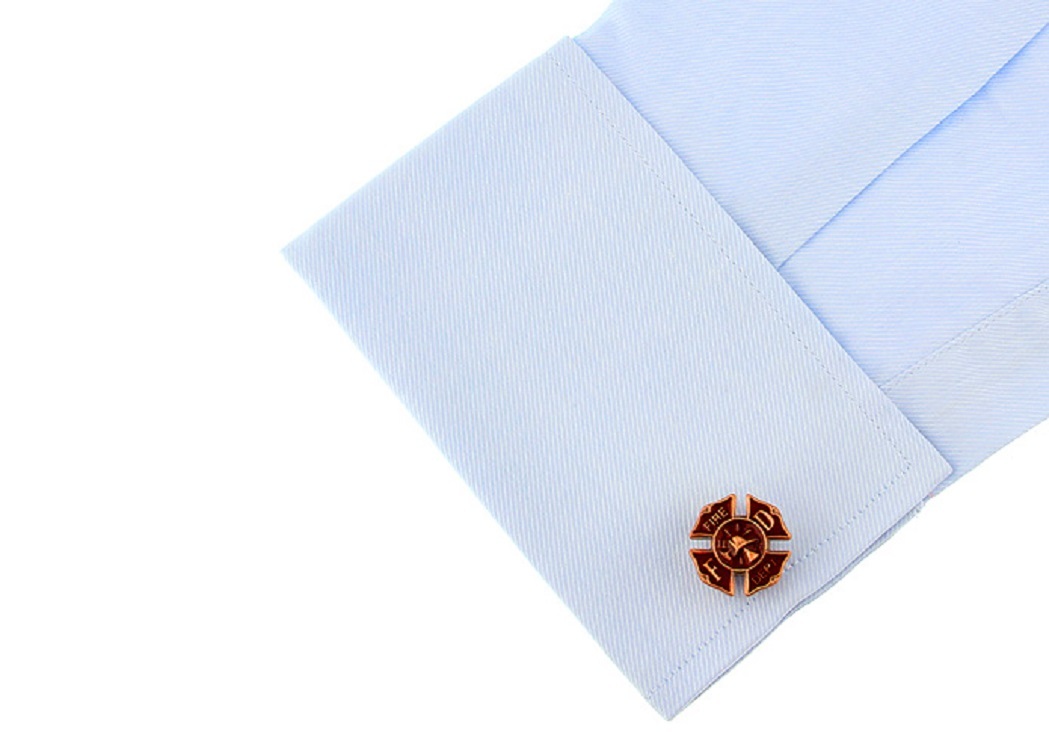 Fire Shield Pair Cufflinks Bronze Red Fireman Wedding Gift Box & Polishing Cloth