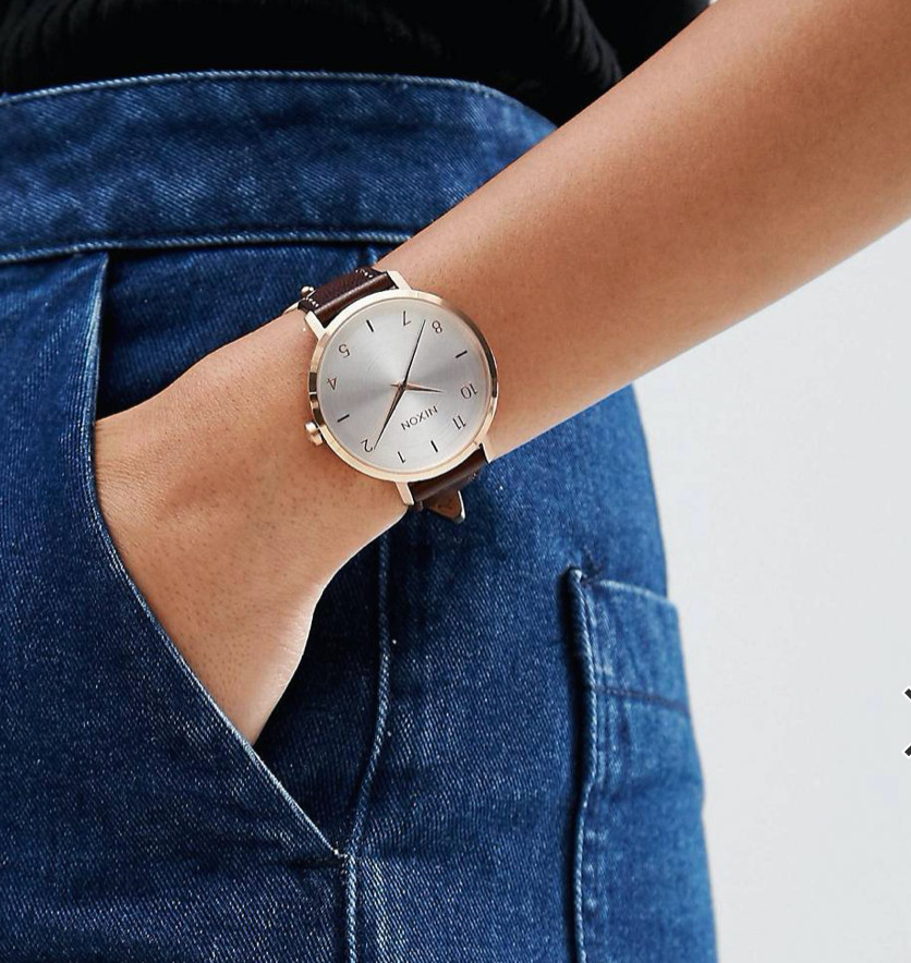 Nixon Arrow Rose Gold & Silver Watch, Brown Leather Strap, 38mm, A1091 2369, NIB