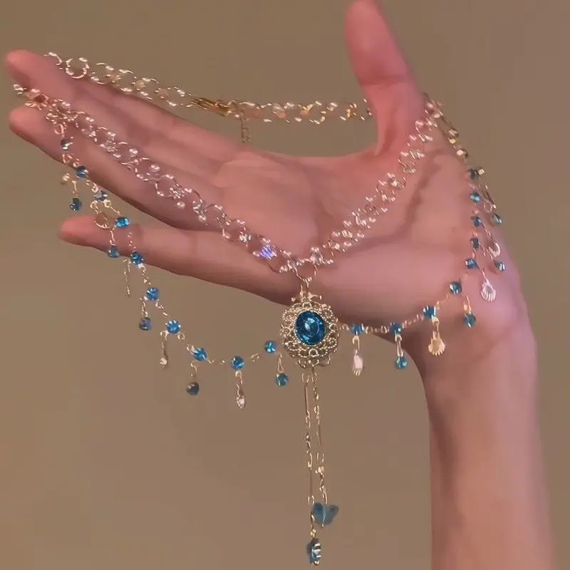 Multi-layer Copper Alloy Simulation Crystal Necklace Women Hanfu Collarbone Girl
