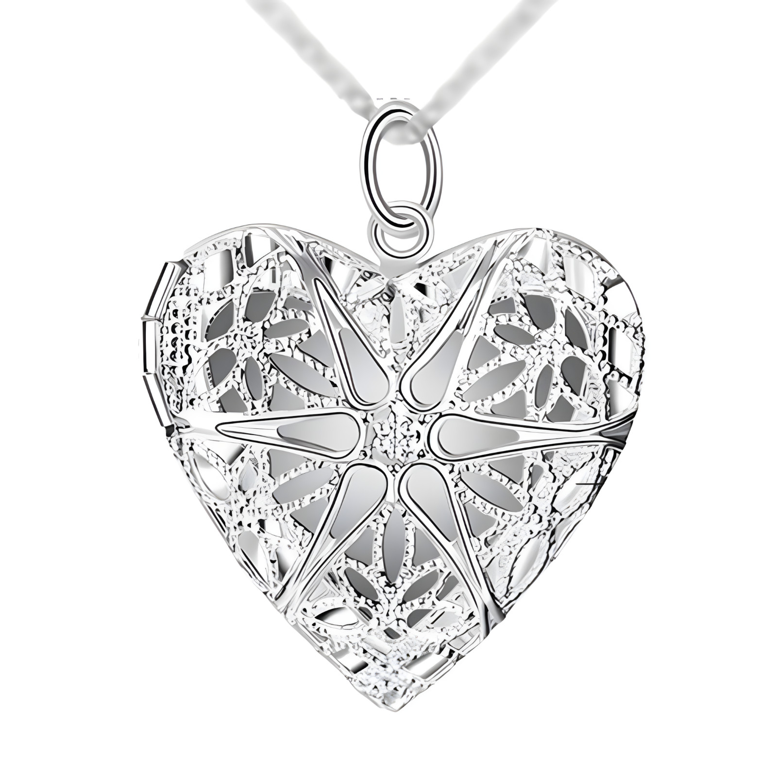 Vintage Heart Locket Necklace for Women – Silver-Plated Zinc Alloy Filigree 1225