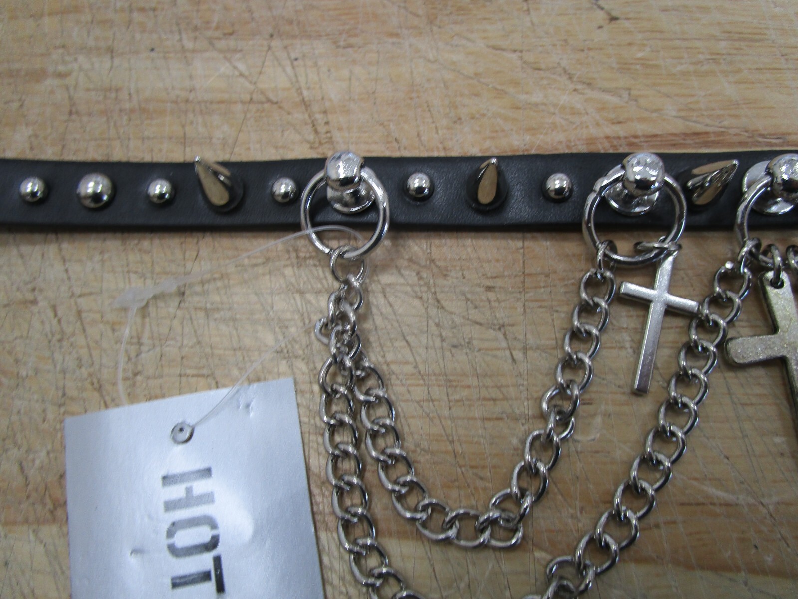 Hot Topic Spiked neck Choker 6 Spikes & 3 CROSSES 16″ Rock Gothic Punk Vintage