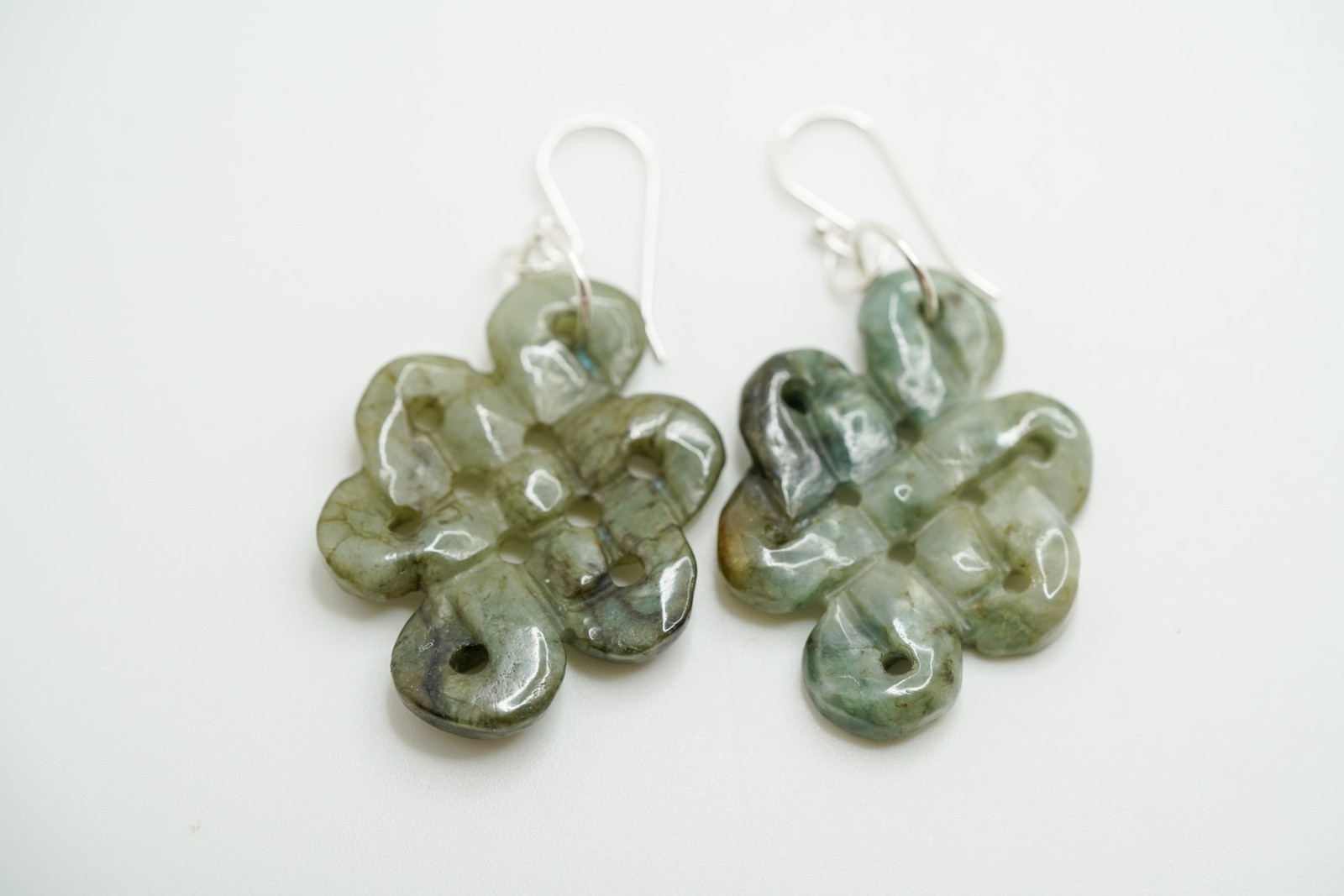 Vintage Sterling Silver Jade Dangle Earrings 5.8cm JB50