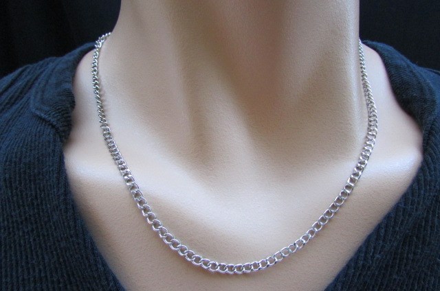 Men Trendy Fashion Western Classic Basic Silver Thin Thick Chain Necklace Styles