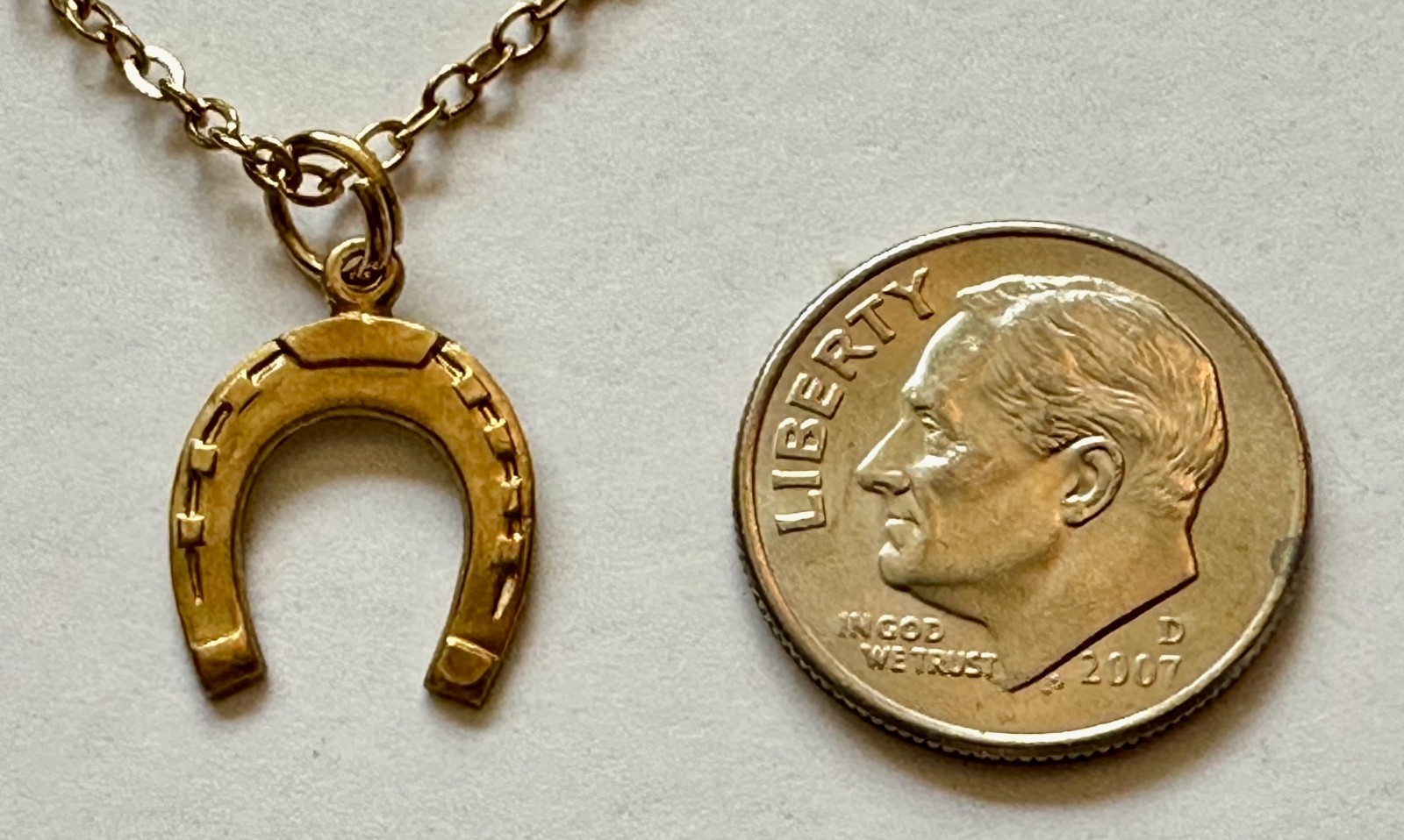 Horseshoe Horse shoe raw brass charm 5/8 OF 1″ pendant necklace 18″ gold plated