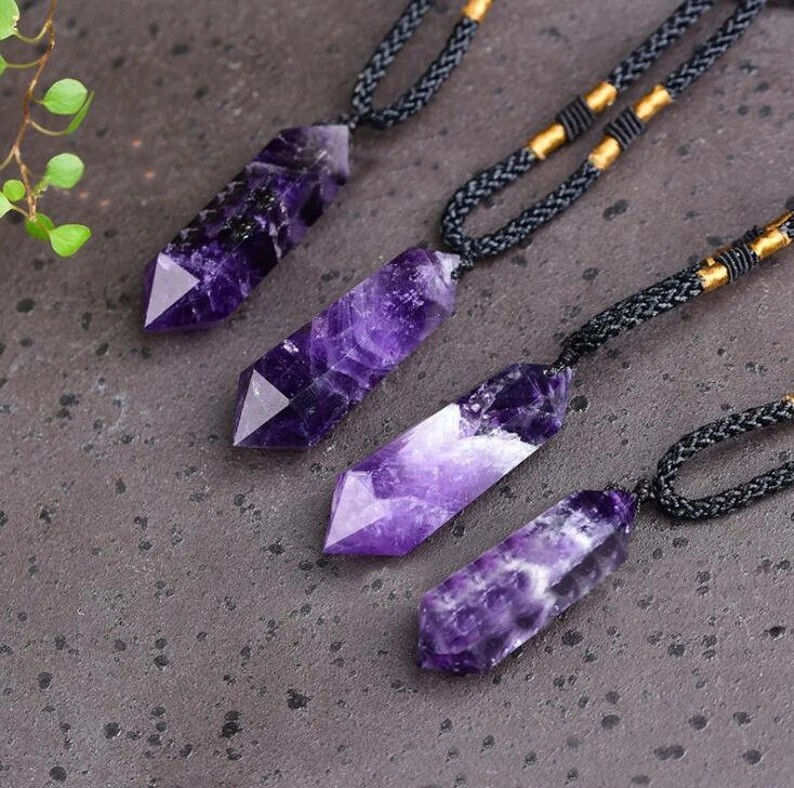 Amethyst Crystal Hexagonal Point Pendant Healing Chakra Women Men Necklace Gifts