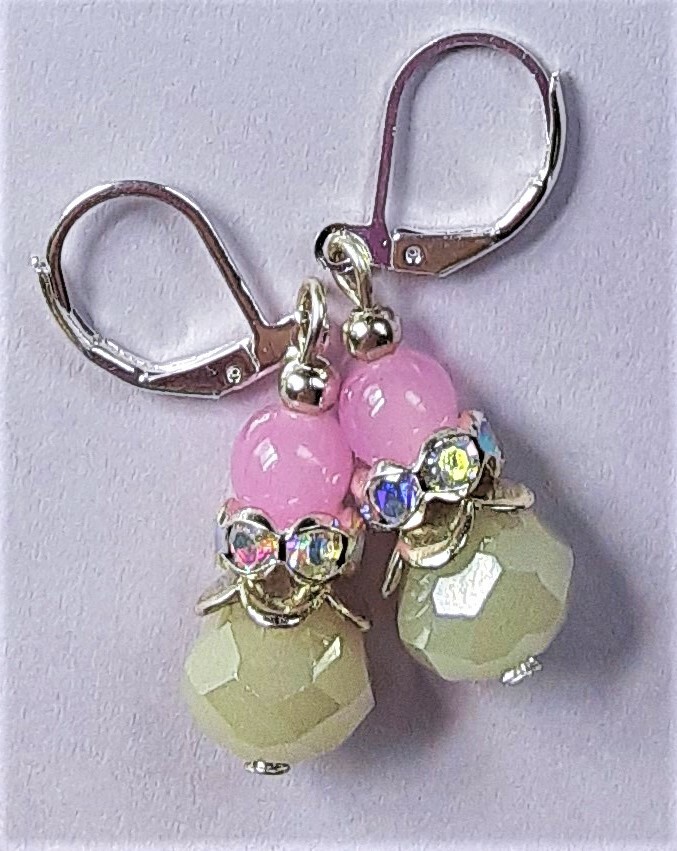 PINK BLUE JADE & CRYSTAL drops Leverback handcrafted YOU CHOOSE #450-6
