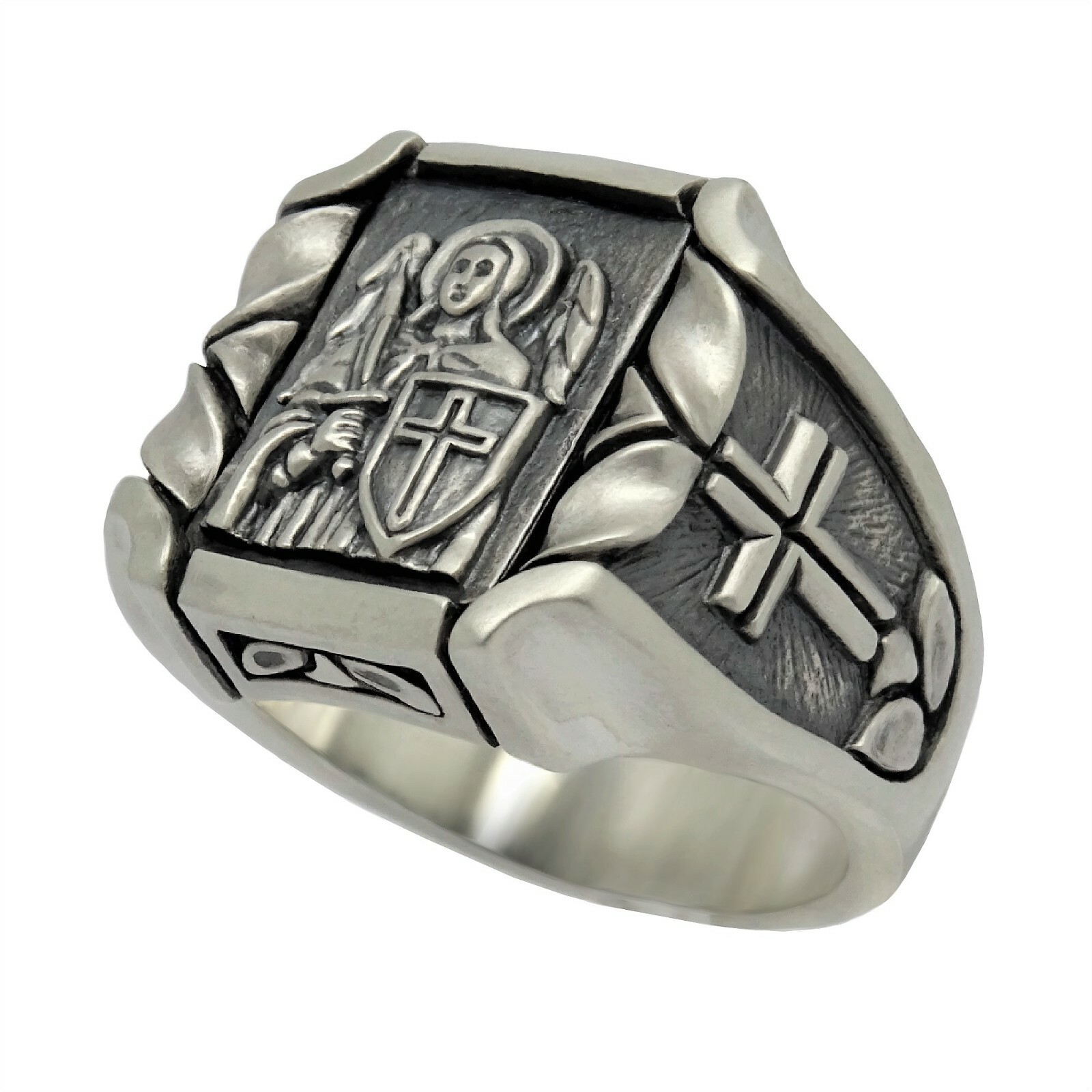 Saint Michael the Archangel Sterling Silver Cross Men’s Ring Handmade US sizes