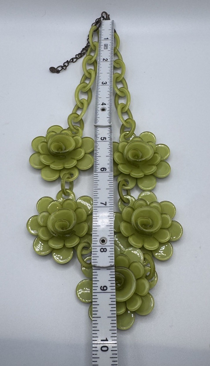 Lime Green Floral Statement Necklace Earrings Set Chunky Flower Artsy Funky Fun