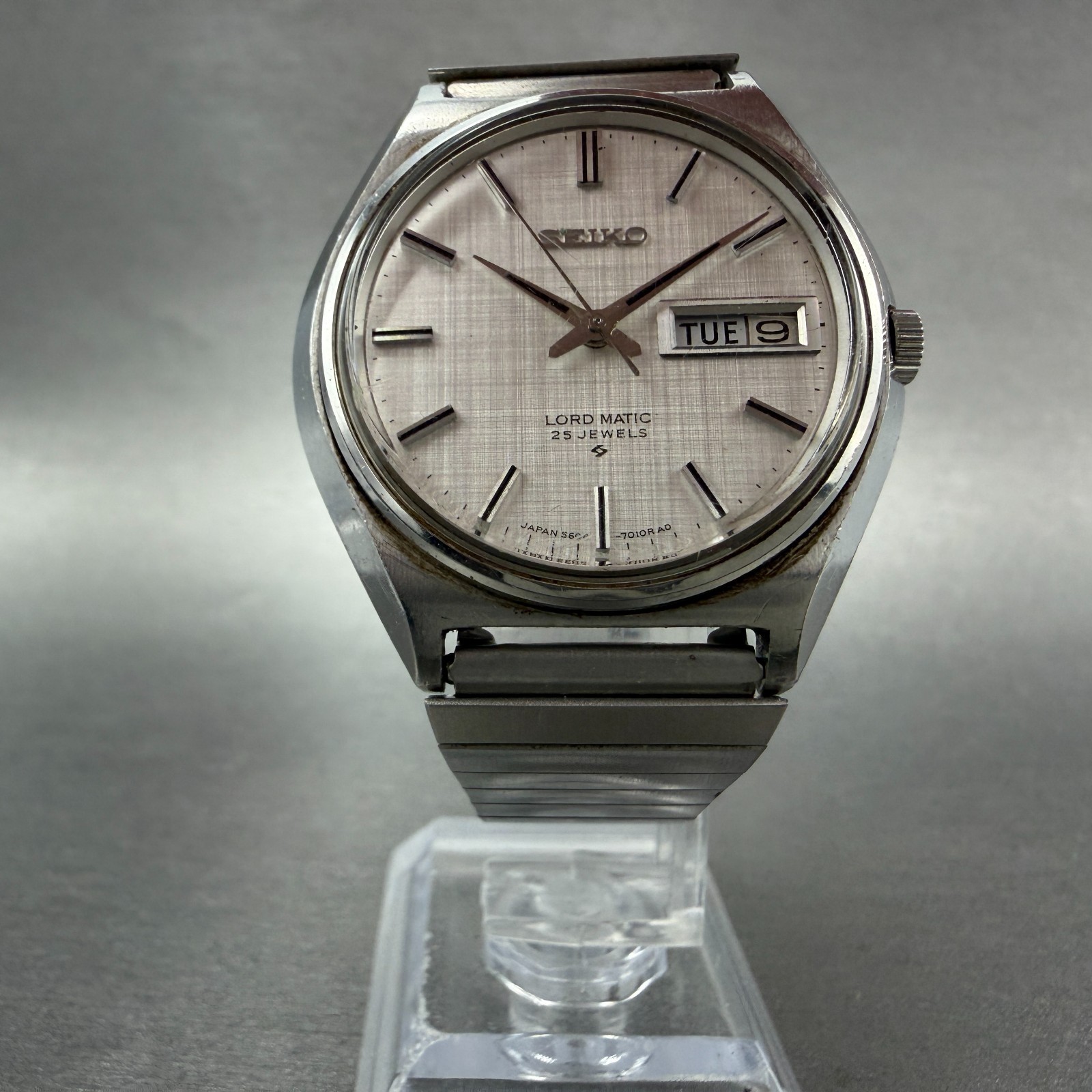 Seiko Lord Matic Watch Men 36mm Silver Dial Silver Tone Daydate READ!!!!!! Runs