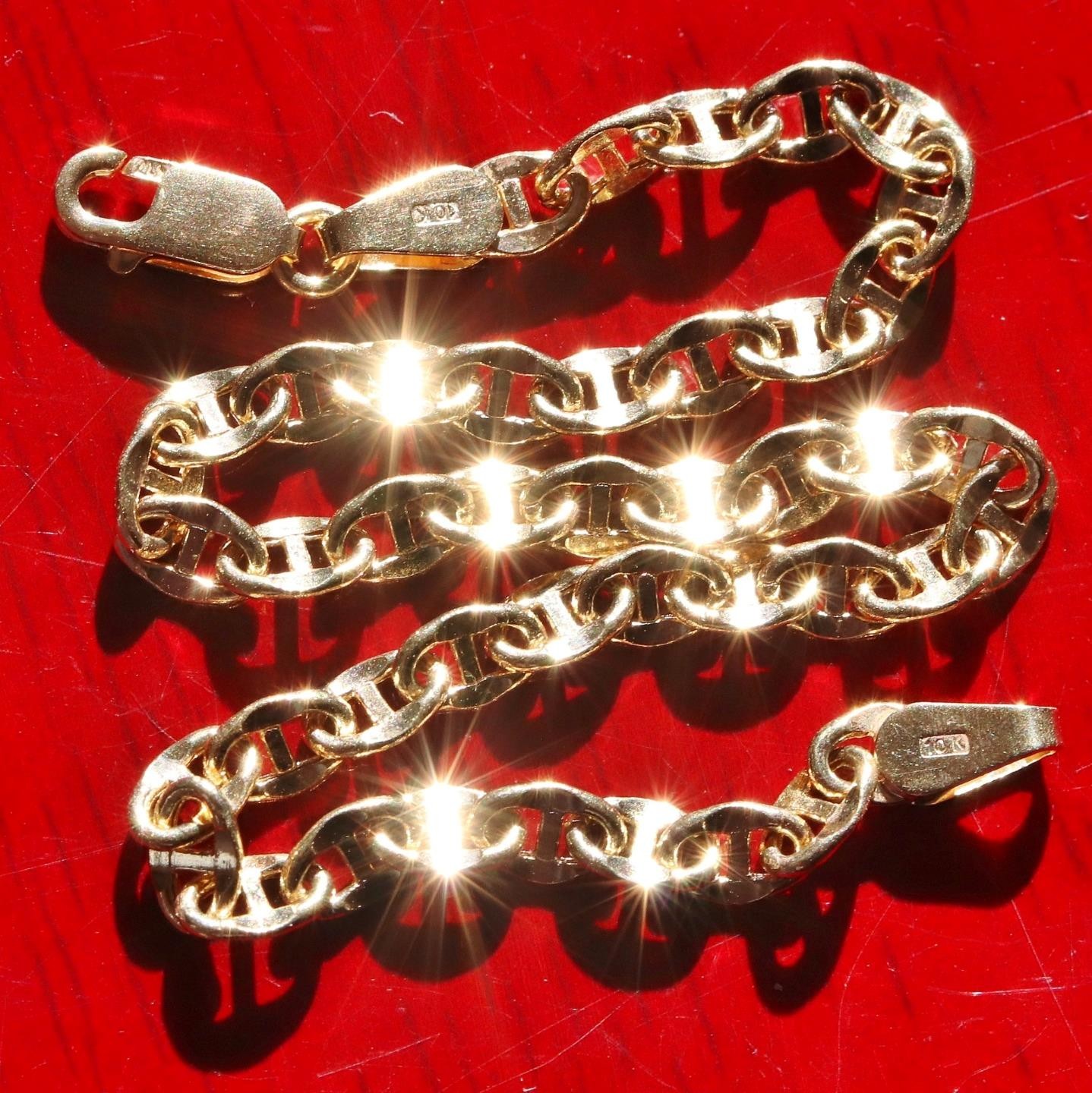 10k yellow gold bracelet 8.0″ diamond cut fancy mariner link chain 1.95g