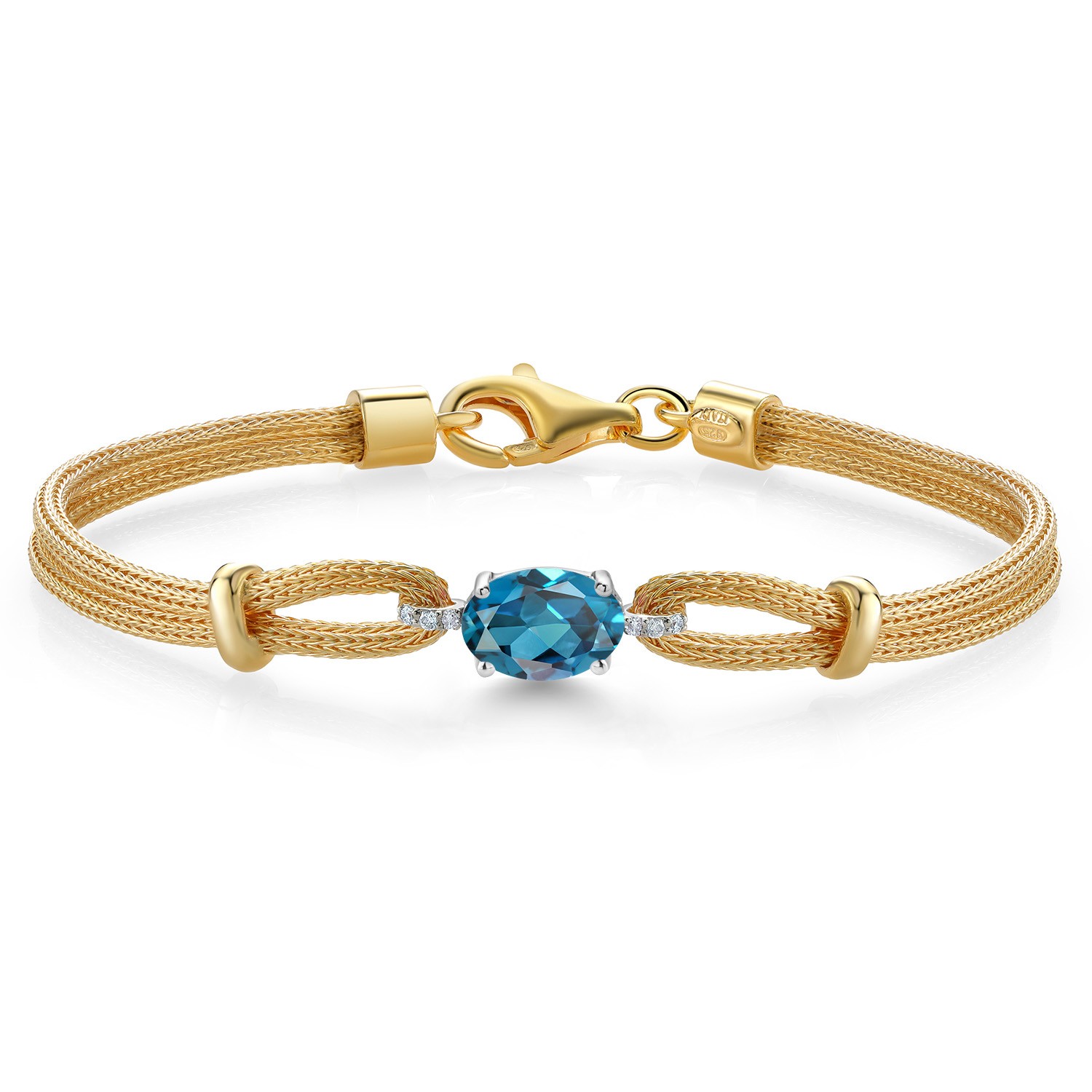 925 Two Tone Sterling Silver London Blue Topaz and White Lab Grown Diamond