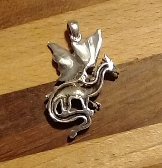 .925 Dragon pendant Medieval style Peter Stone designed with great detailing
