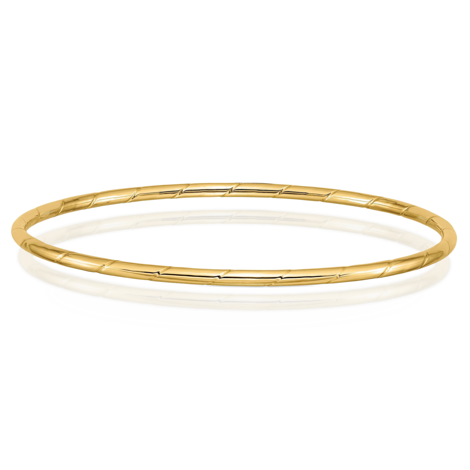 10K Yellow Gold Slip On Bangle Bracelet 8 inch Lightweight, Polished, Grooved