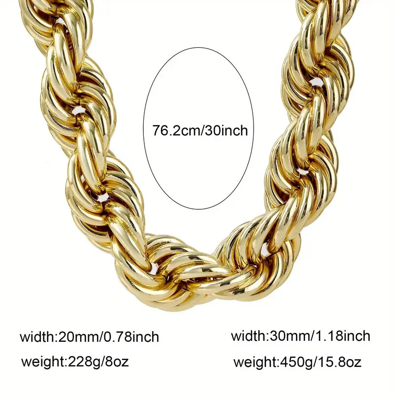 Stainless Steel Hollow Rope Chain Big Chunky Necklace Hip Hop Fashion 30mm 30″