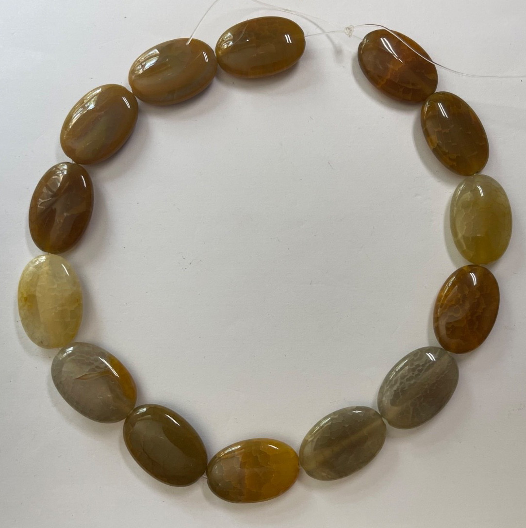 ONE 15 INCH STRAND OVAL CRACKLE AGATE SMOOTH 30X20X8 MM 13 PCS BELOW WHOLESALE