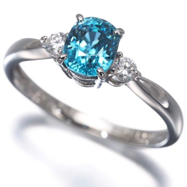 BlueZircon 1.37ct Diamond 0.12ct Ring 950 Platinum