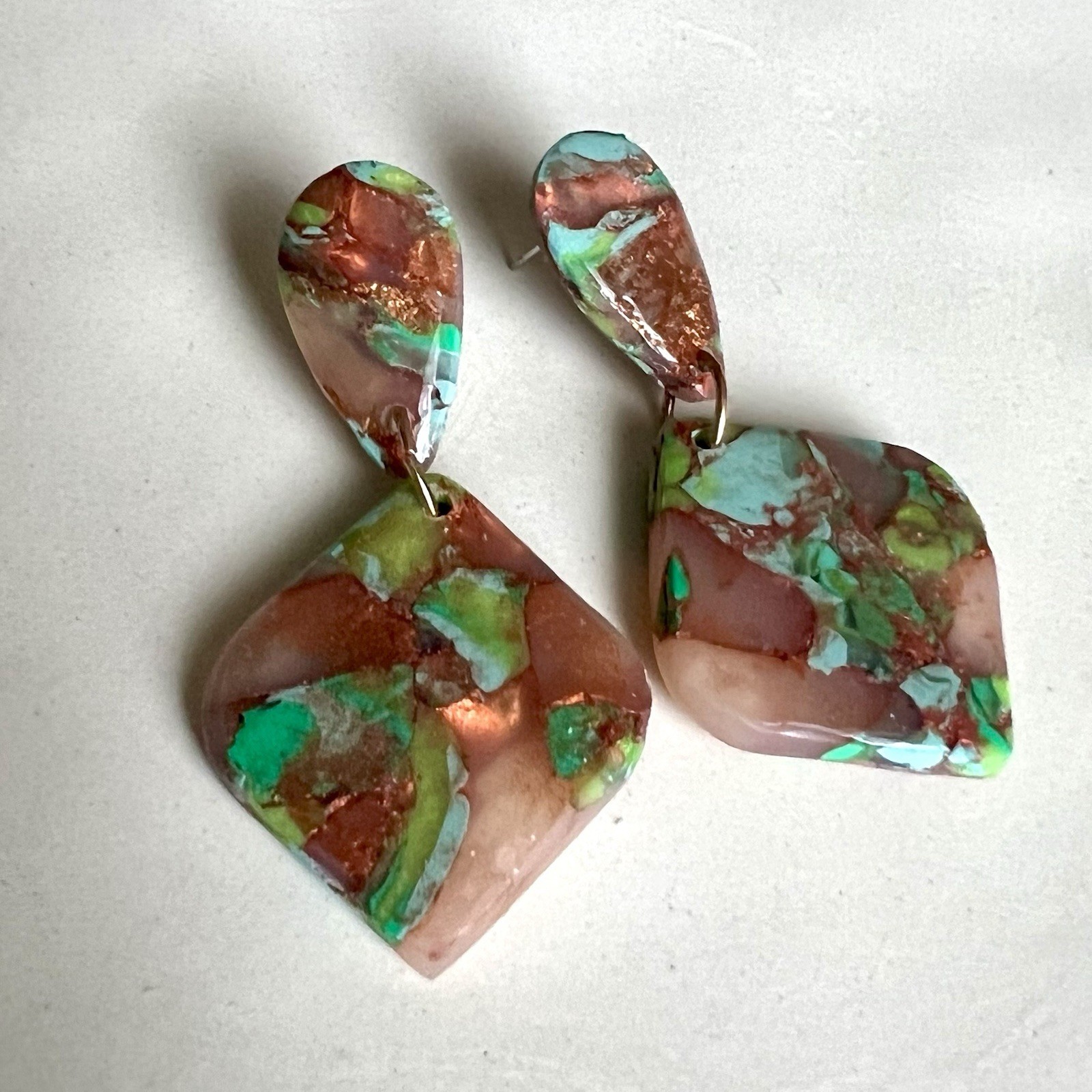 Earrings Statement Earrings Handcrafted Turquoise Gold Green Brown Dangle